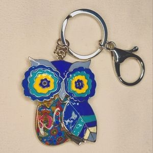 New Large Owl Keychain blue and yellow gift